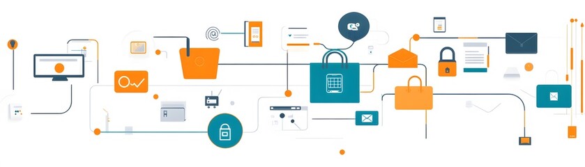 Poster - modern digital connection with security and data flow icons.