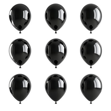 PNG Nine Black Balloons Collection Against Transparent Background for Party Decorations, Event Branding, or Elegant Celebrations.