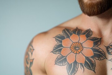 Poster - close-up of intricate tattoo art on skin with plain background
