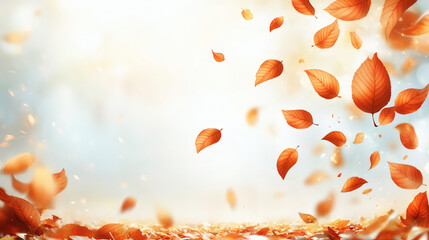 Poster - A serene autumn scene featuring swirling orange leaves against a soft, blurred background