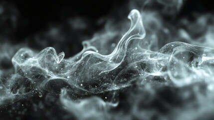 Poster - A close-up view of ethereal smoke-like wisps that swirl gracefully in a dark background, creating a sense of fluidity and mystery