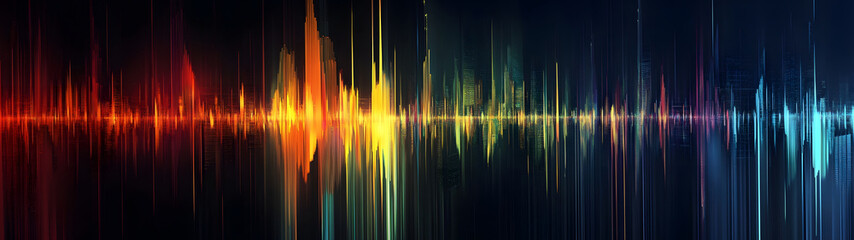 Poster - Colorful abstract digital sound wave frequency spectrum equalizer visualization  Futuristic audio wave form pattern design with dynamic vibrant colors  of music radio signal or technology concepts