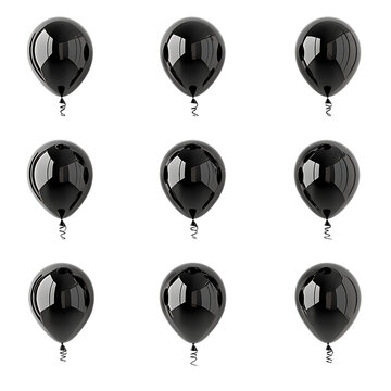 PNG Nine Black Balloons Collection Against Transparent Background for Party Decorations, Event Branding, or Elegant Celebrations.