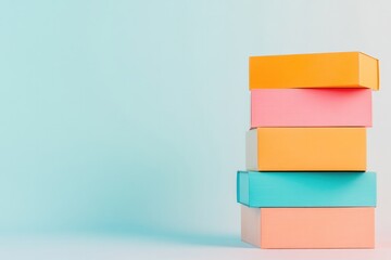 Poster - minimalist studio shot of stack of board game boxes with vibrant artwork displayed on solid white background