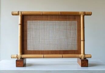 Poster - Minimalistic bamboo frame with textured canvas, showcasing simplicity and elegance in design for home decor and interior styling purposes