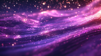Fototapete - A cosmic landscape with swirling neon hues of purple and pink, interspersed with glittering stars and light effects. Horizontal texture poster header banner cover design template