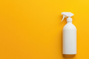 Poster - vibrant mockup of white spray bottle with removable cap displayed on bright yellow solid background with copy space
