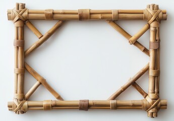 Poster - Rustic bamboo frame on white background, perfect for showcasing art and photographs, emphasizing natural materials and unique design elements for decor projects