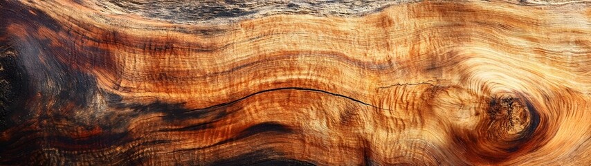 Aufkleber - Detailed closeup view of a weathered textured and organically patterned natural wood grain surface  The image showcases the intricate details rich colors