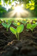 Poster - soil with sprouts showcasing freshly planted rows with structured spacing adding balance to composit
