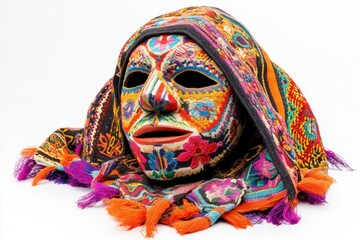 Wall Mural - Vibrant Colorful Mask Draped in Embroidered Textile