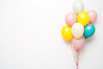 Poster - minimalistic arrangement of colorful balloons against clean white background beautifully capturing essence of celebration