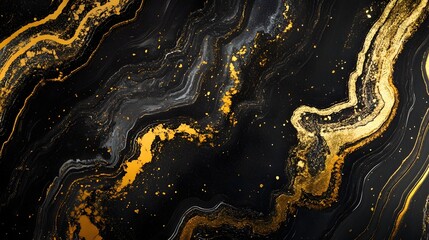 Leinwandbilder - Elegant and dramatic abstract background with swirling glittering gold and black marble textures  Luxurious contemporary and design perfect for luxury branding product display or digital wallpaper