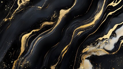 Leinwandbilder - Elegant and captivating abstract background featuring a stunning marble texture with shimmering golden hues dynamic fluid waves and dramatic splatter design elements