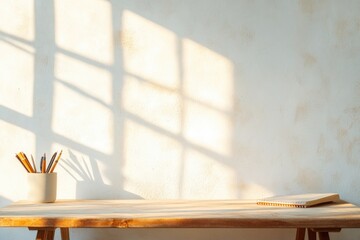 Poster - workspace bathed in soft morning light near window gently inviting creativity with minimal decor emp