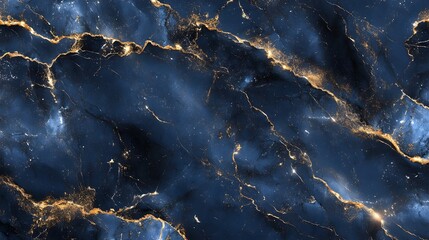 Leinwandbilder - Elegant and luxurious marbled texture with intricate gold accents and dramatic blue hues creating a captivating and mesmerizing abstract background