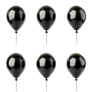 PNG Nine Black Balloons Collection Against Transparent Background for Party Decorations, Event Branding, or Elegant Celebrations.