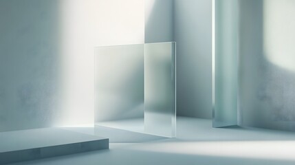 Aufkleber - Elegant minimalist studio scene with abstract geometric shapes soft shadow effects and a serene sophisticated atmosphere  The clean