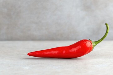 Poster - clean close-up of single chili pepper resting on plain surface with soft shadows and generous copy space for branding