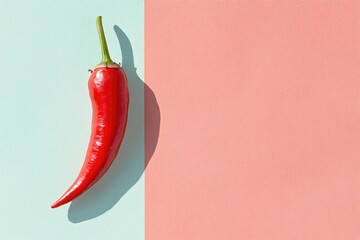 Poster - clean close-up of single chili pepper resting on plain surface with soft shadows and generous copy space for branding