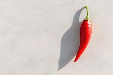 Poster - clean close-up of single chili pepper resting on plain surface with soft shadows and generous copy space for branding
