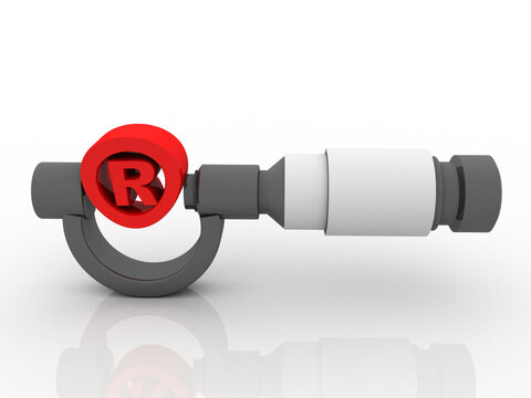 3d rendering Business Registered Trademark Symbol Concept in screw gauge
