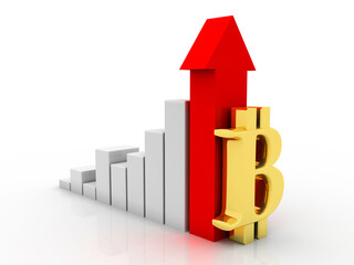 Poster - 3d rendering bitcoin sign with business graph