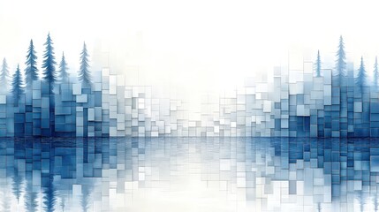 winter forest reflection, abstract digital art, peaceful background, website design