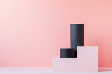 Poster - monochrome podium with clean matte finishes positioned in minimalist studio with ample copy space