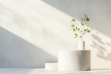 Poster - monochrome podium with clean matte finishes positioned in minimalist studio with ample copy space