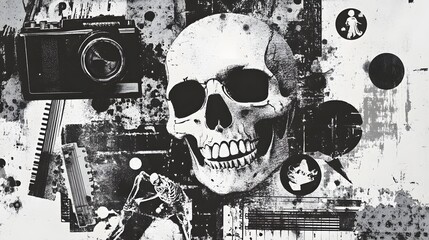 Poster - Grunge Skull Collage with Textures and Grungy Composition