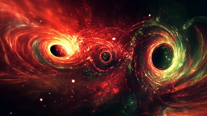 Cosmic event showcasing swirling galaxies and black holes in a colorful interstellar landscape