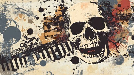 Poster - Grunge Skull Splash Abstract Paint Splatters Halloween Gothic Horror Moody Grungy Background