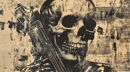 Poster - Grunge Skull with Grungy Textures and Dark Moody Atmosphere