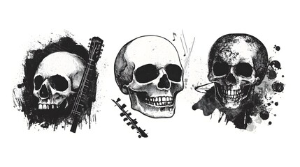 Poster - Grunge Skull with Splatter Paint and Gothic Designs for Dark, Moody, and Haunting Aesthetics