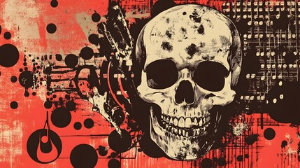 Poster - Grunge Skull with Splattered Abstract Ink Background