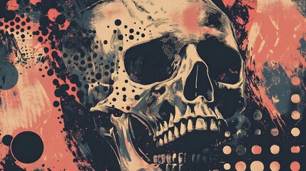 Poster - Grungy Skull Abstract Background with Creepy Dot and Brush Strokes