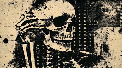 Poster - Grungy Skeleton Skull Haunting Dystopian Grunge Art Macabre Textured Background