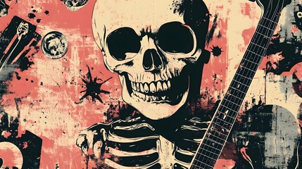 Poster - Grungy Skull and Guitar Abstract Art Graphic for Heavy Metal Music