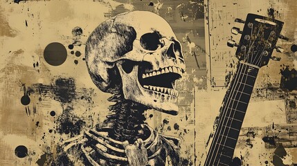 Poster - Grungy Skull and Guitar Artwork with Dark Moody Textures