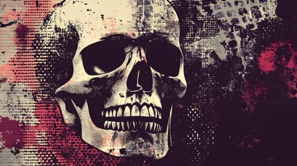 Poster - Grungy Skull Art with Spooky Abstract Texture and Dark Gothic Vibe