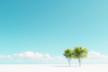Poster - capture serene 3d-rendered landscape with few isolated trees or plants in vast open field emphasizing minimalism and