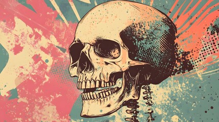 Poster - Grungy Skull Graphic with Retro Punk Vibes for Dark Art and Music Poster Design