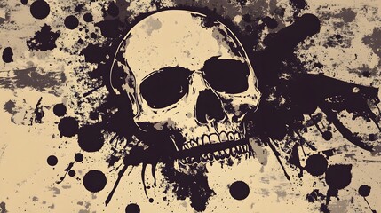 Poster - Grungy Skull Graphic with Splattered Blood Texture in Moody Monochrome Tone