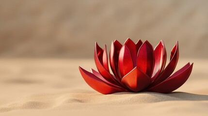 Wall Mural - Red metallic lotus blossom rests on beige sand