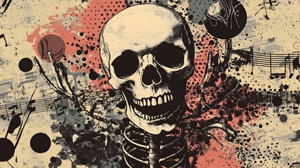Poster - Grungy Skull Skeleton Art Collage Surreal Abstract Dark Gothic Design