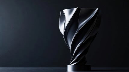 Poster - Abstract Black Swirling Sculpture on Dark Background