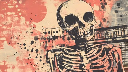 Poster - Grungy Skull Skeleton Silhouette Bloody Background Abstract