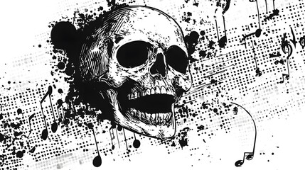 Poster - Grungy Skull with Abstract Ink Splatter and Textured Background