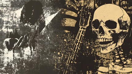 Poster - Grungy Skull Skeleton Silhouette on Moody Dark Abstract Grunge Background